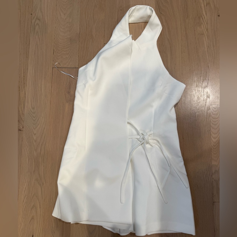 Zara White Mini Dress with Tie Detail